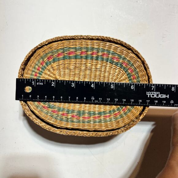 Vtg Handwoven Oval Sweetgrass Nesting Baskets Set of 4 Lidded Boho Storage READ - Picture 5 of 13